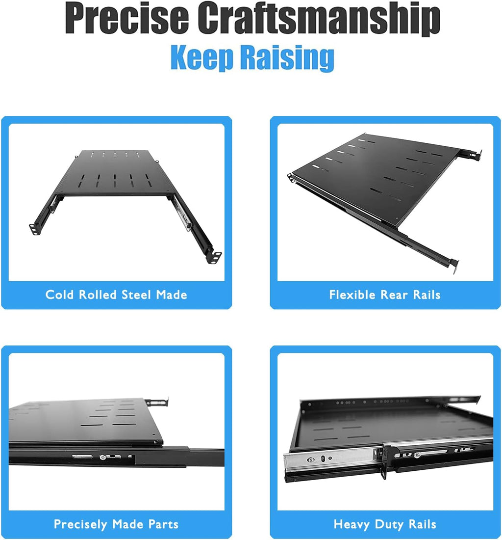 Sliding Fixed Rack Server Shelf 1U 19inch 4 Post Rack Mount-Adjustable 24inch-32inch - Image 4