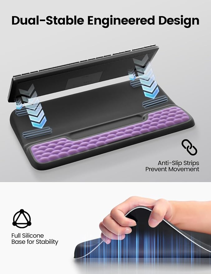 Vaydeer Keyboard Stand and Mouse Pad Set with Wrist Rest, Computer Wrist Support Pad, Soft Memory Foam Desk Cushion, Ergonomic Keyboard Riser Holder Lift with Wrist Support for Office, Gaming, Red - Image 3