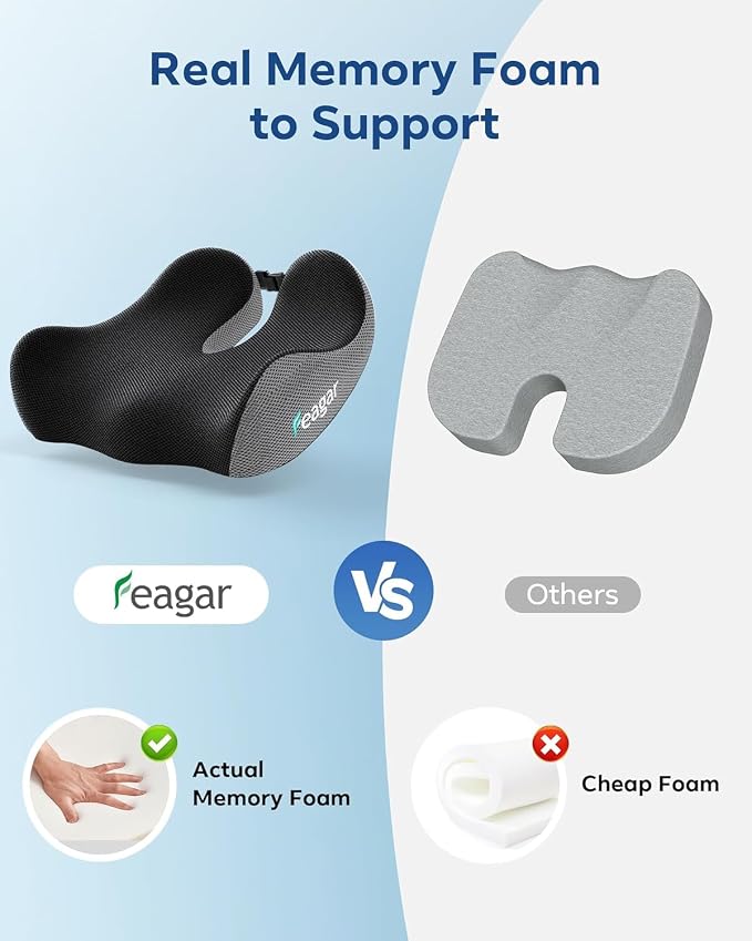 Seat Cushion - Memory Foam Ergonomic Seat Cushion -for Long Sitting | Seat Cushion for Tailbone Pain Relief - for Desk Chair, Car& Wheelchair Car Seat Pad for Hip and Lower Back Comfort Gray - Image 5