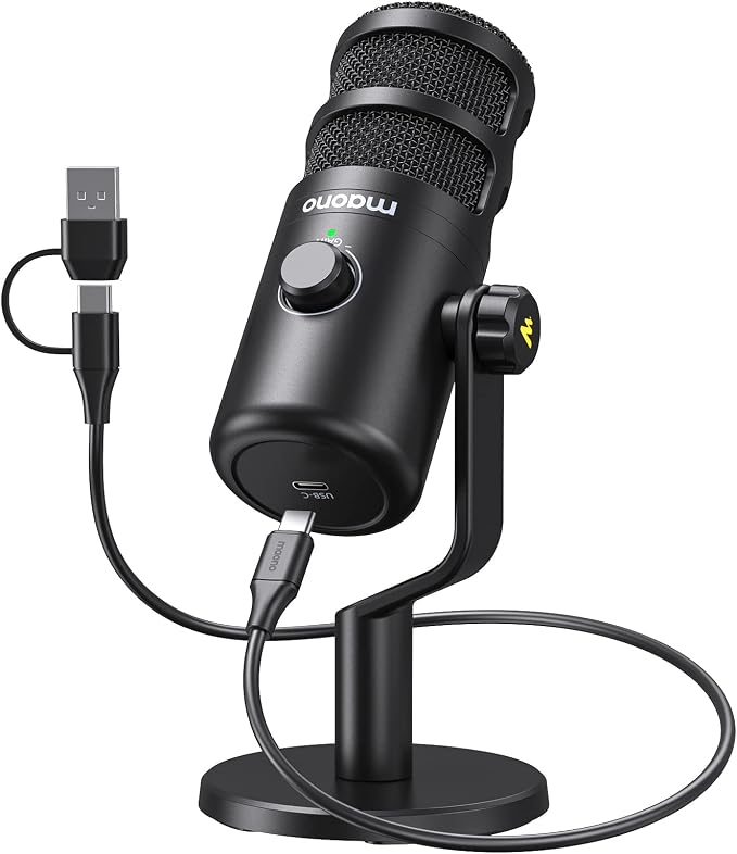 MAONO PD100U USB Dynamic Microphone, Podcast Recording Mic with Gain Knob | Plug & Play, Desktop Stand, Metal Structure, Cardioid Studio PC Computer Mic for Streaming, Vocal, Studio, Content Creation by MAONO