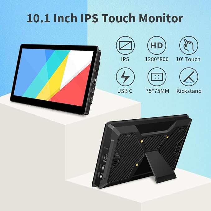 10.1” Touch Screen Monitor, IPS 1280x800 Small USB-C Secondary Display, 10-Point Touch, HDMI, VESA, Dual Speakers, Mini Monitor for Laptop PC Rasp Pi - Image 2
