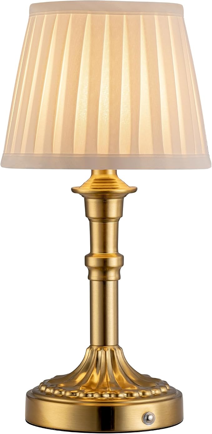 KDG Gold Cordless Portables Table Lamp, Beige Fabric Shade Small Desk Lamp | 4000mAh Battery Powered, LED Lighting, 2700K Stepless Dimmable, Light for Living Room, Dining Room, Bedroom, Home Decor by KDG