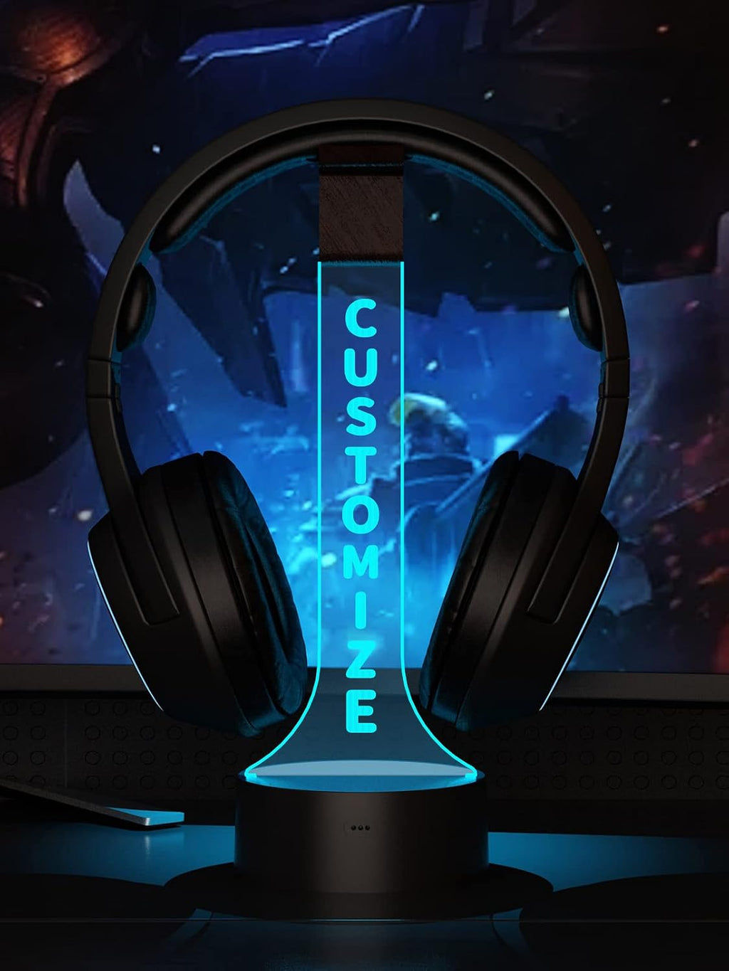 YuanDian Personalized Light up Headphone Stand for Desk, Gaming Headset Holder RGB with 16 Color Lights for Game Room Decor, Cool Gamer Gifts for Men Boyfriend (Customize) - Image 7