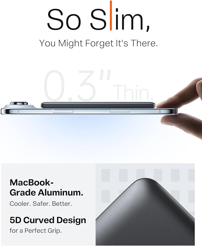 TORRAS MiniMag 5000mAh Magnetic Power Bank, Ultra-Slim 0.3in MagSafe-Compatible Wireless Charger, 18W USB-C Fast Charging Battery Pack for Daily Commute & EDC, Fits iPhone 17/16/15/14/13/12, Gray - Image 4