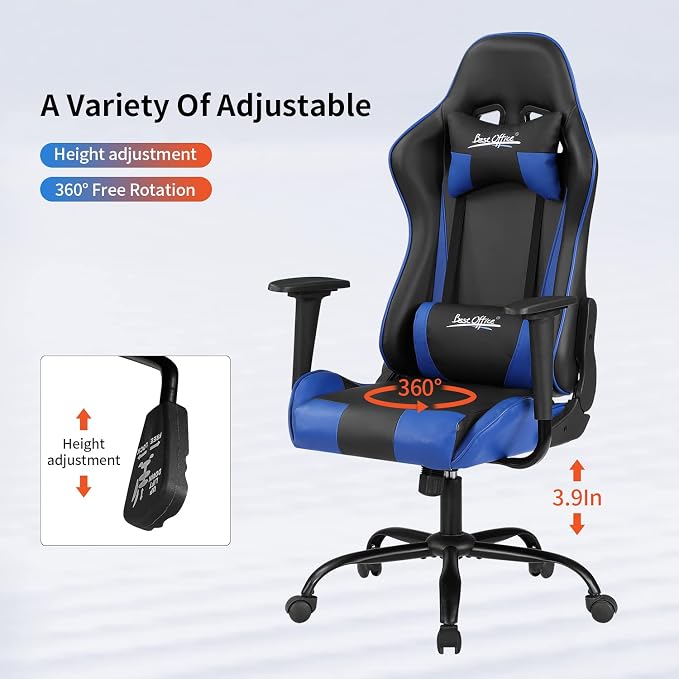 Gaming Chair Office Chair Desk Chair with Lumbar Support Headrest Armrest Task Rolling Swivel Ergonomic E-Sports Adjustable PC Gamer Chair Blue - Image 6