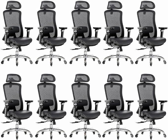 Marsail Big and Tall Mesh Ergonomic Office Chair with 6D Armrests, 10 Pack | 6-level lumbar support, sliding seat depth, high-elastic mesh seat, 3D headrest, 8-position recline, adjustable seat height by Marsail