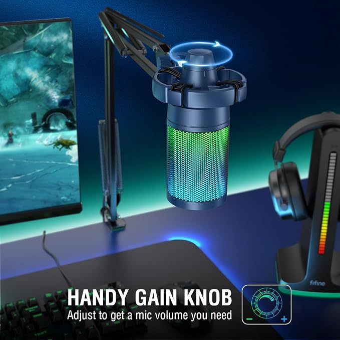 FIFINE A6TB USB Streaming Microphone Kit, RGB Condenser Mic with Boom Arm | Mute Button, RGB Indicator, Gain Control, Cardioid pickup, Pop Filter, for PC PS5/Mac Gaming Discord Twitch Podcasts - Image 4