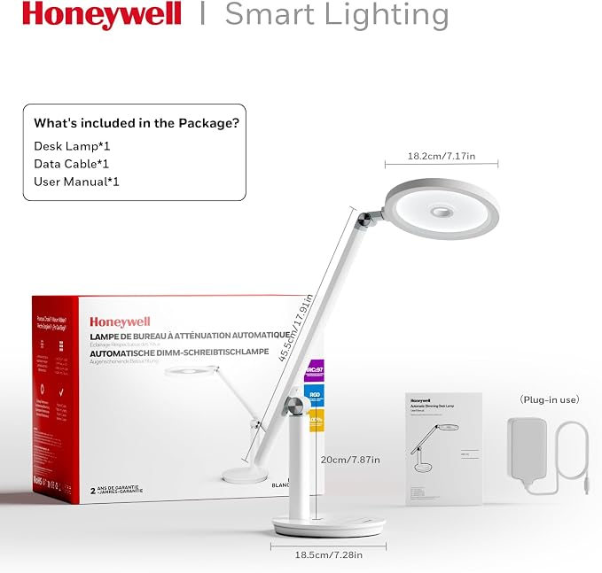 Honeywell H6 Desk Lamp for Home Office, Dimmable Reading Table Light, White | Sunturalux CRI≥97, RG0 Low Blue Light, Flicker-Free, 800LM Dimmable with Timer for Webcam, Study, Office & Bedroom - Image 7