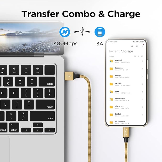 etguuds 4ft USB A to USB C Cable, 2Pack Fast Charging Cord Type C Charger | for iPhone 17 16 15 Pro Max Plus 16e 17 Air, Samsung Galaxy S26 S25 S24 S23 S22 S21 S20 A17 A16 A56 A55 Flip Fold, Gold - Image 3