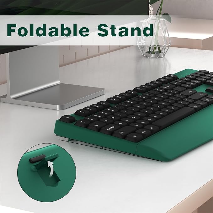 Ergonomic Wireless Keyboard and Mouse Combo with Wrist Rest (Black Green) | COVEVA Full Size Keyboard with 12 Dedicated Shortcuts, Smart Auto-Sleep, 2.4GHz Receiver, Natural Typing for PC Laptop - Image 5