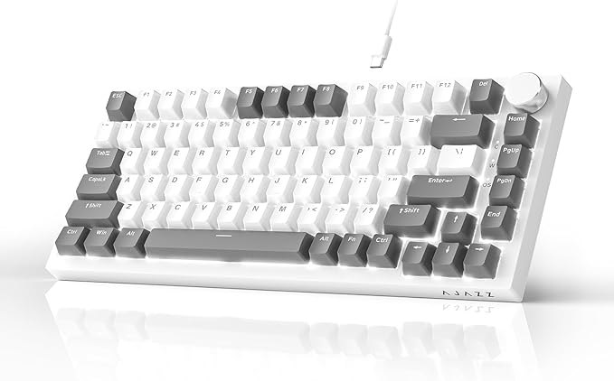 Ajazz AK820 75% Wired Mechanical Gaming Keyboard, Gasket Mounted Hot Swappable Custom Keyboard with Volume Knob, 5-Layer Sound Dampening Padding, PBT Keycaps, 82 Keys, Grey White by DAIDAI