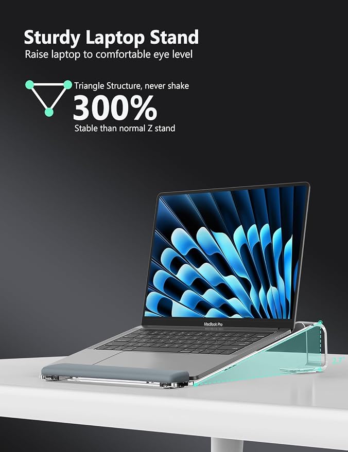 JCZT Clear Acrylic Laptop Stand for Desk, Laptop Riser with Wrist Rest | Ergonomic Detachable Portable Laptop Stand for Desk, Notebook Holder Compatible with MacBook Air Pro, All 10-17'' Laptops - Image 3