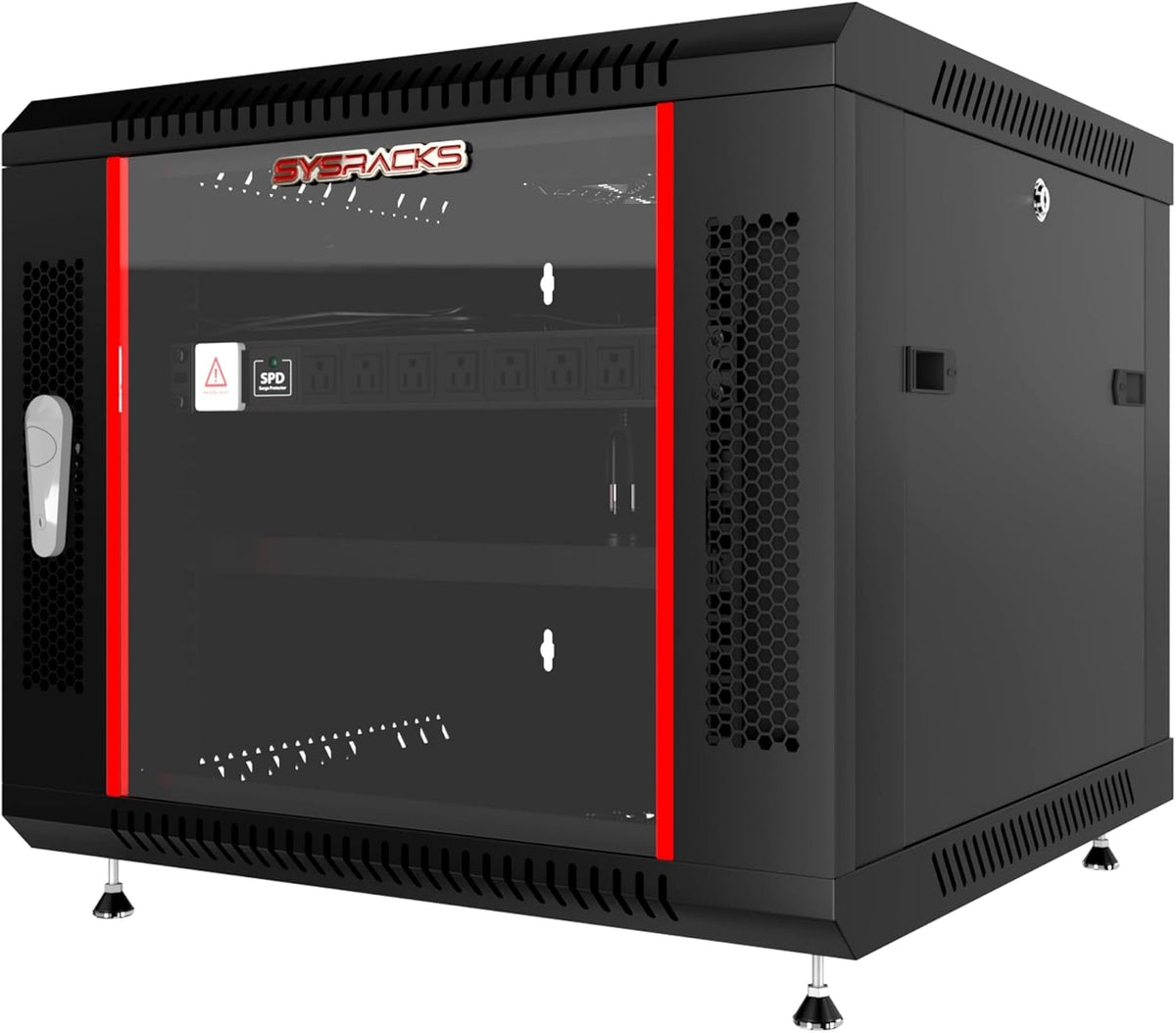 9U Wall Mount Server Rack Cabinet 24” Deep, 19” Network & AV Enclosure for Home Lab with Fan, PDU, 1 Shelf, Locking Glass Door by Sysracks
