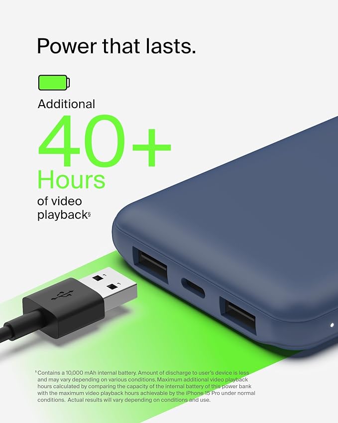 Belkin 10000mAh 15W 3 Port Power Bank, USB A to USB C Cable Included | Fast Charging, iPhone 17, Samsung Galaxy, Pixel, Airpods, iPad, Nintendo Switch 2, Battery Pack, USB C Port, USB A Port - Image 5