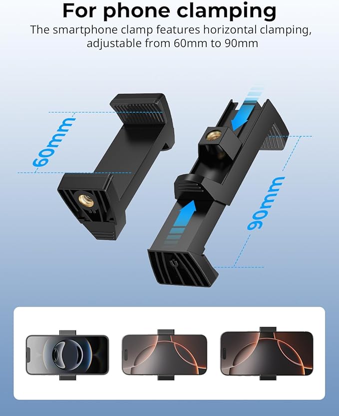SmallRig Clamp w/ 1/4" and 3/8" Thread Holes, 9.8 Inches Adjustable Friction Power Articulating Magic Arm with Phone Holder for Action Cameras, Smartphones, LCD Monitor/LED Lights - 5326 - Image 5