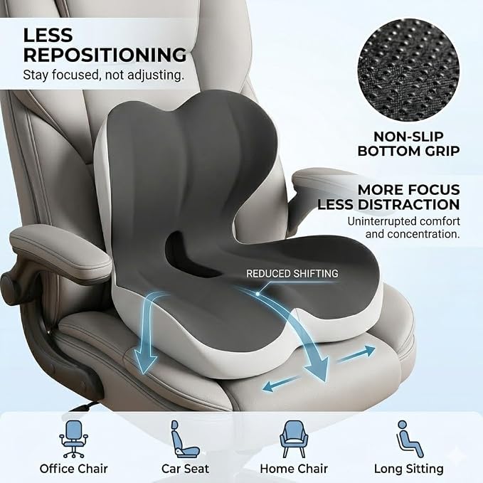 MOYEE Wide Memory Foam Seat Cushion with Lumbar Support for Office Chair & Car Seat, Ergonomic Design for Long Sitting, Gradual Relief & Lasting Support for Back, Tailbone & Sciatica Pain - Image 6