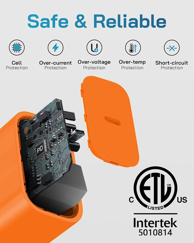 20W Fast Charger for iPhone 14/13/12 [3-Pack, MFi Certified] | USB-C PD power adapter with 6Ft cable, compatible with iPhone 14/13/12/11/Pro Max/Pro/Plus/Mini, iPad & more - Orange - Image 4