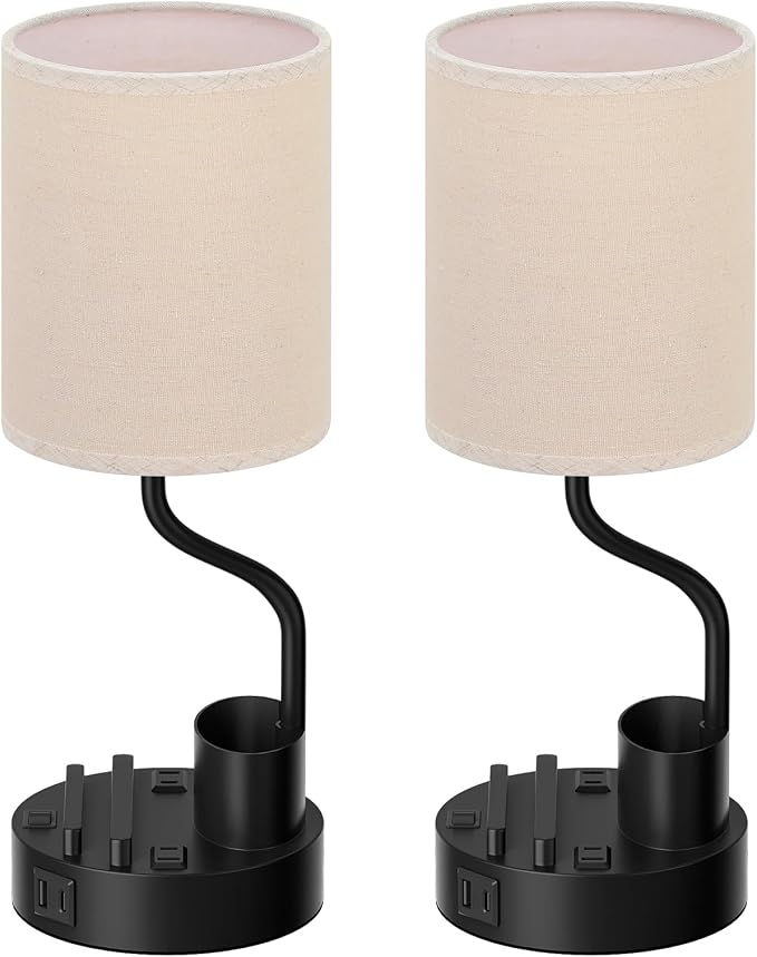 Bedside Lamps for Bedroom Set of 2 - Table Desk Lamp for Nightstand | 15" Table Lamp for Living Room with Pen Holder & Phone Stand, USB A+C Port, AC Outlet, 3 Color Temperature, LED Bulb Included - Image 9