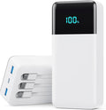 Portable Charger Power Bank 50800mAh,25W USB C Fast Charging Battery Pack with 3 Built in Cables & LED Display,6 Output 2 Input Travel Essentials Phone Charger for iPhone 17/16/15,Android etc (White) by Pxwaxpy