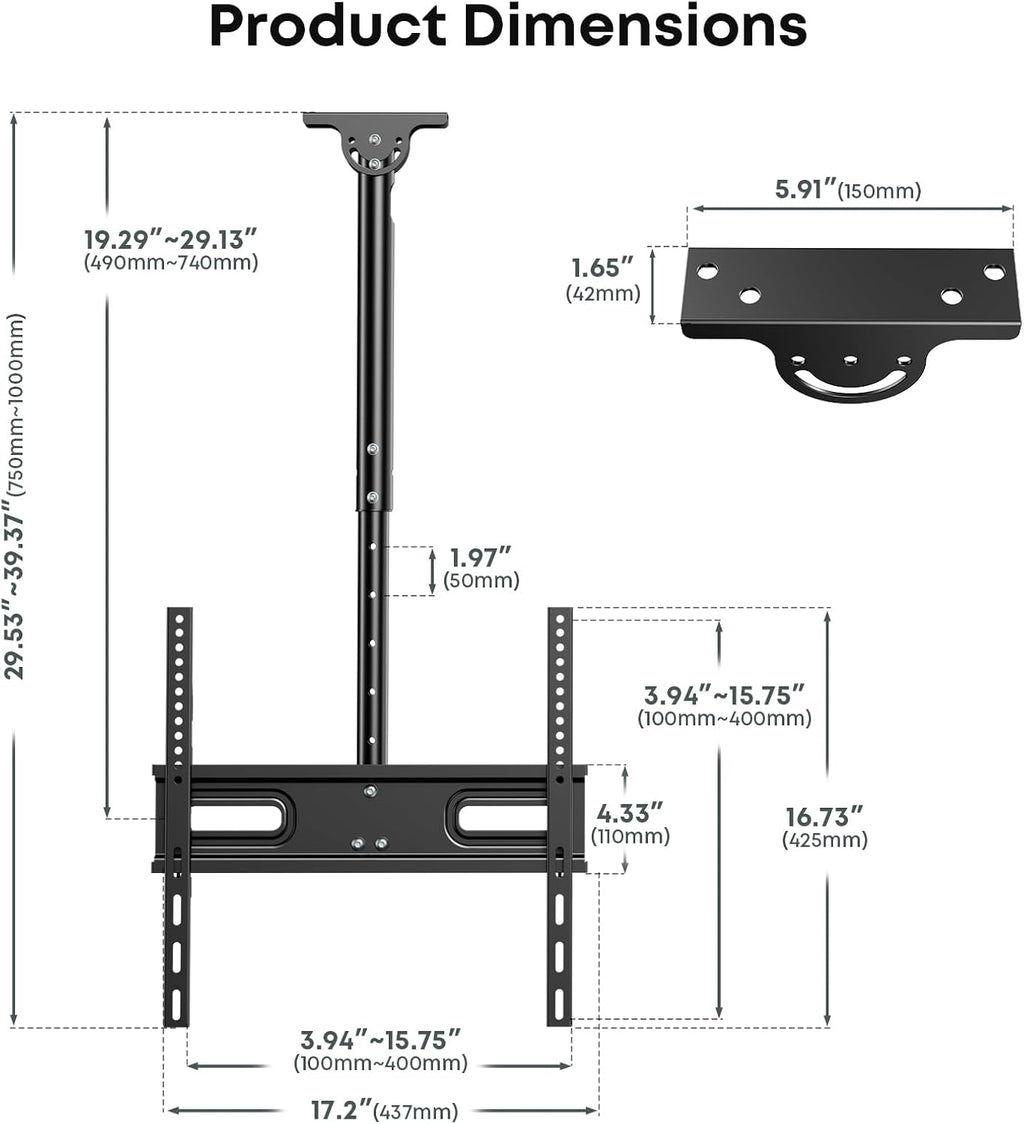 Ceiling TV Mount for 26-65 inch TVs, Full Motion Tilt & 360° Swivel - Image 7
