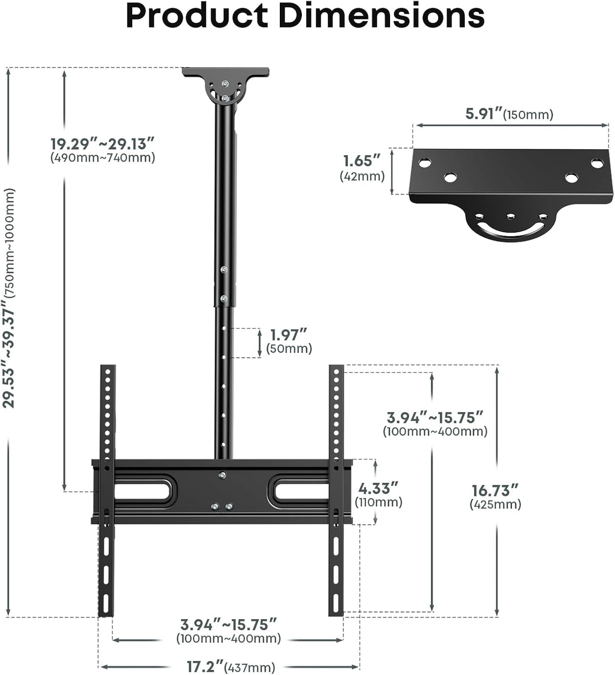 Ceiling TV Mount for 26-65 inch TVs, Full Motion Tilt & 360° Swivel - Image 7