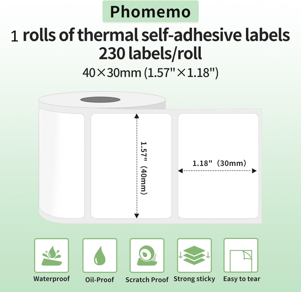 Phomemo Thermal Labels, 1.57"x 1.18", for M110/M100/M220/M108/M250, 230 PCS - Image 2