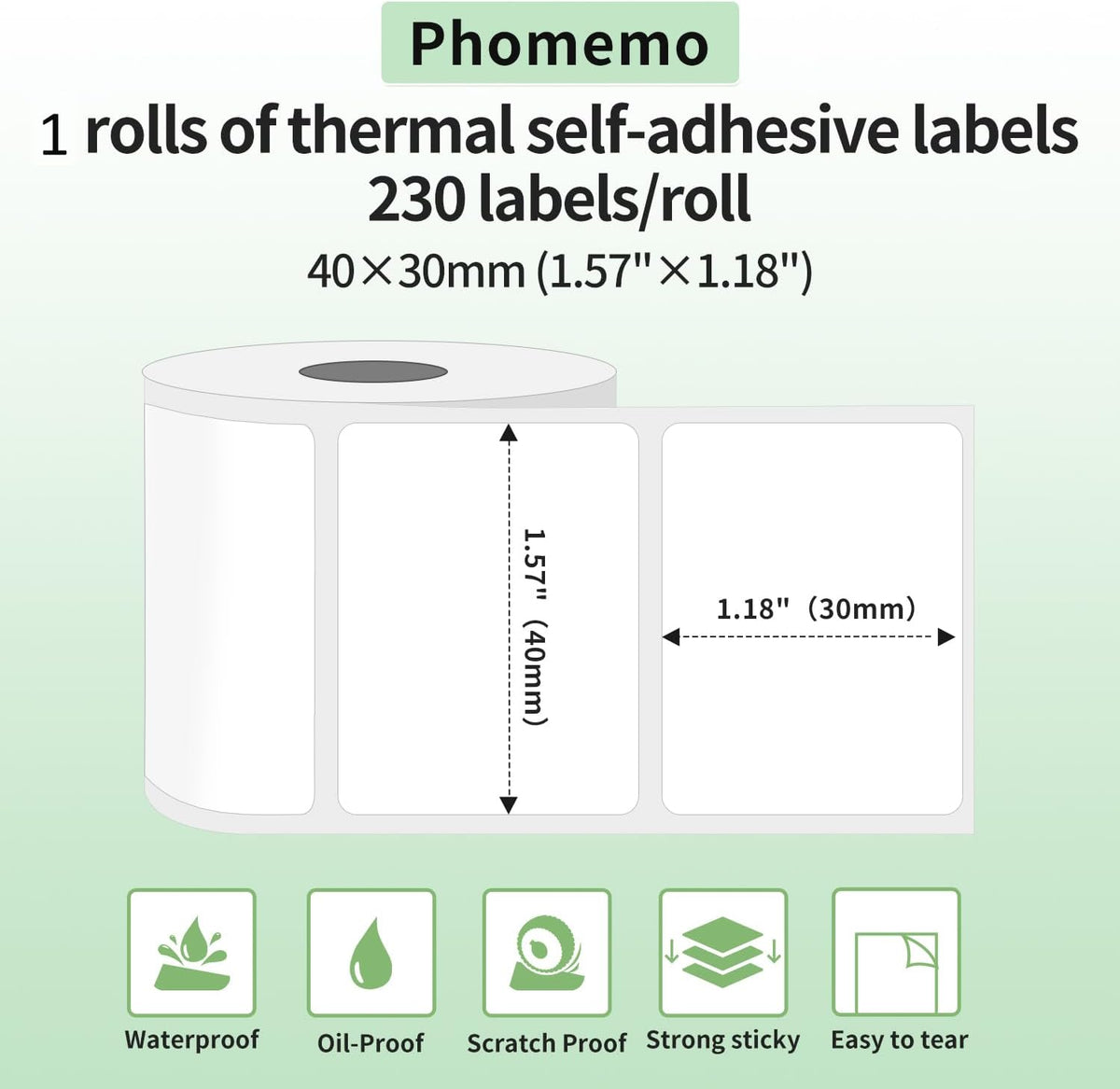 Phomemo Thermal Labels, 1.57"x 1.18", for M110/M100/M220/M108/M250, 230 PCS - Image 2