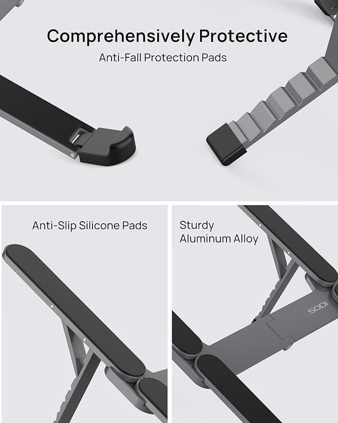 [Ultra Compact] Foldable & Portable Laptop Stand for Desk, Lightweight Tablet Stand for Business Travel, Library, Cafe, 6 Level Height Ergonomic Aluminum Computer Holder for 10-16" Laptops - Image 6