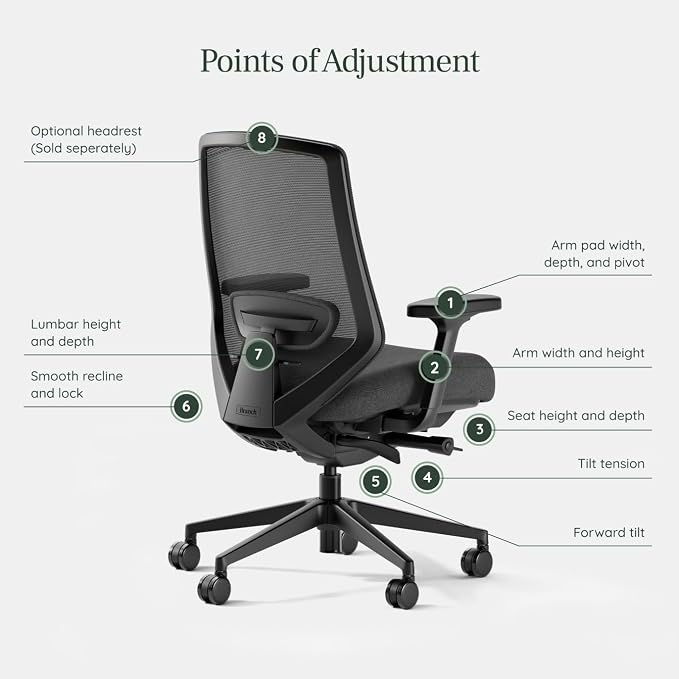 Branch Ergonomic Chair Pro, Mesh Office Chair with 14 Points of Adjustment | Height, Depth and Tilt Adjustable, 5D Armrests, Forward Tilt, Smooth Recline, and Lumbar Support, Black - Image 4