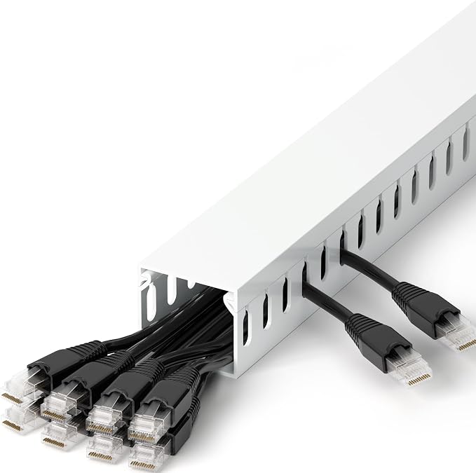 1.4"H x 1.6"W Cable Raceway, 12ft Under Desk Wire Management Channel, White | Slotted Wire Duct, 4 Pack (3 ft Each), Heavy-Duty PVC Cable Management for Server Racks, Network Cables & Electrical Cabinets by ZhiYo