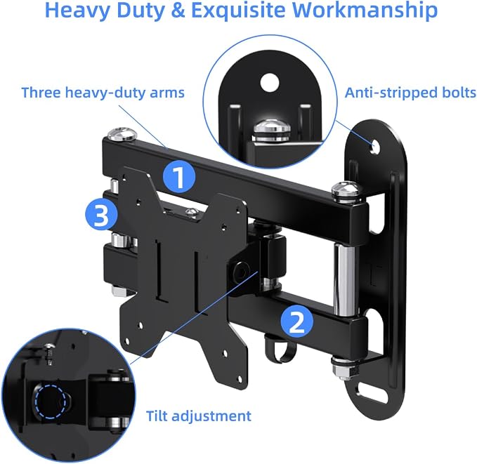 suptek TV Wall Mount Bracket Monitor arm TV Wall Mount Bracket Display arm Monitor Mount for 13-30" Adjustable up/Down, Left/Right Angle, 28.66lbs Load Capacity VESA75-100mm MA2776 - Image 5