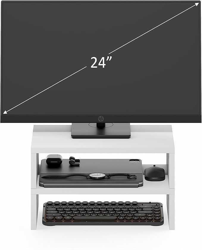 Furinno CLASSIC Monitor Stand Riser Set of 2, 15.7" Wide Dual Monitor Riser, Stackable Separable Laptop Stand for Desk, Desktop Organizers and Accessories, for Office Supplier, White - Image 6