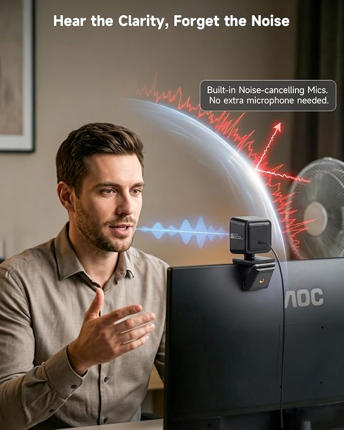 AOC 4K Webcam for PC, Sony Sensor, 1080P 60FPS Streaming Camera with PDAF | Computer Camera for Zoom/Mac/Switch 2, Privacy Cover, Plug & Play, 75° FOV, Tripod, USB A-C Adapter Included - Image 7
