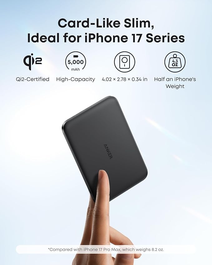 Anker Nano Magnetic Power Bank, 5,000mAh Qi2-Certified 15W Portable Charger | Ultra-Slim Wireless Battery Pack with Ergonomic Design, Compact for Travel, for iPhone 17 / 16 Series and More - Image 3