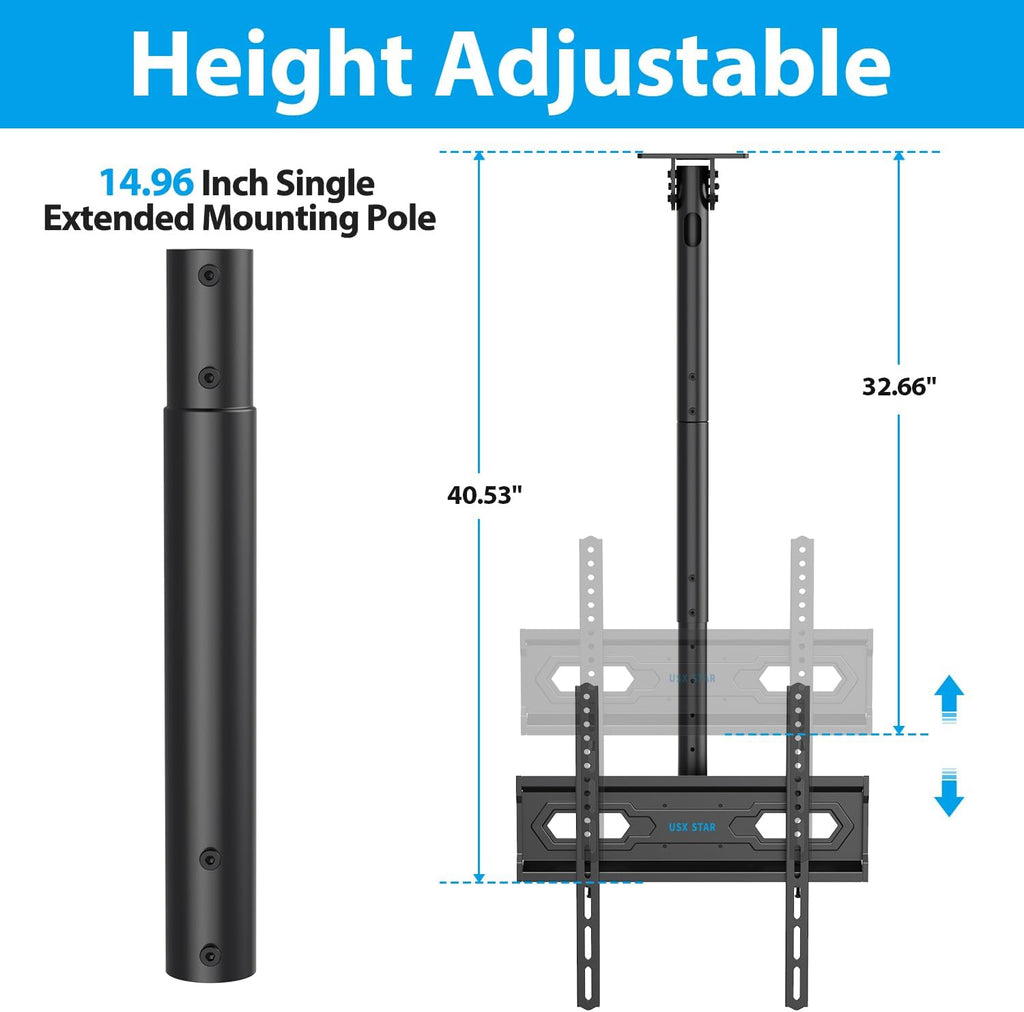 Ceiling TV Mount for 26-65 inch Flat Screen Displays, Adjustable Ceiling TV Bracket Fits Most LCD LED OLED TVs, 14.96Inch Single Extended Mounting Pole, Holds up to 110lbs, Max VESA 400x400mm - Image 3