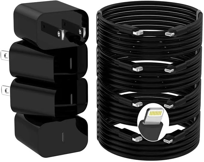 iPhone Charger Fast Charging,20W PD USB C Wall Charger 4 Pack with 6FT Fast Charging Cable - Fast Charger for iPhone 14/14 Pro Max/13/13 Pro/12/12 Pro/11/11 Pro/XS, iPad（Black） by GREPHONE