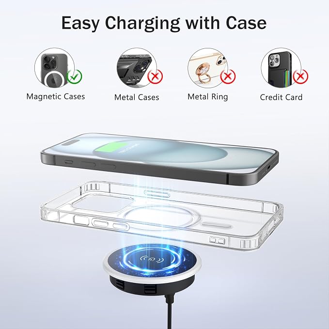 Recessed Magnetic Wireless Charger 15W, Hidden Desk Mount for iPhone 17-12 | Qi Certified Fast Wireless Charging Pad,Flush Mount Design, Under Desk Installation, Space Saving, Office Desk, Nightstand - Image 7