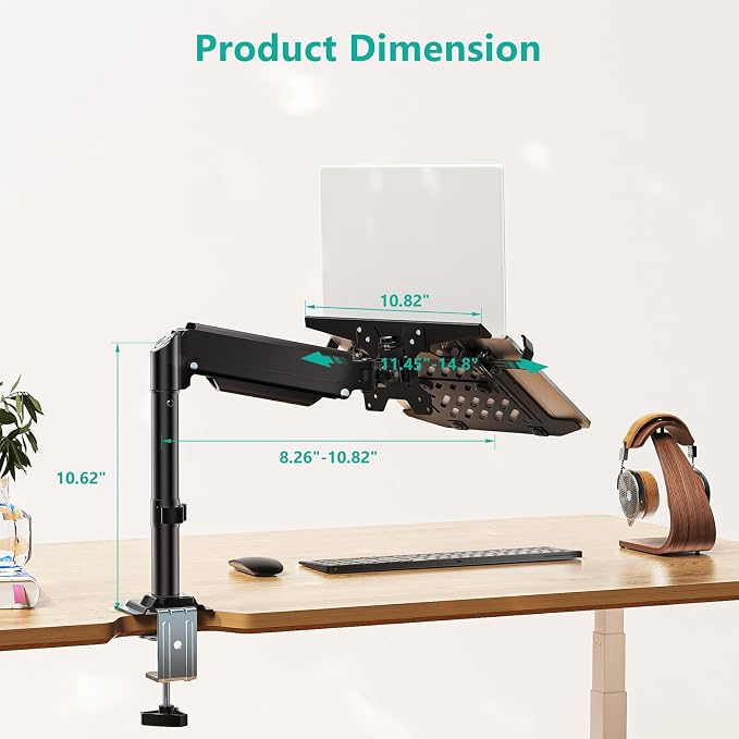 WALI Laptop Desk Mount for 15.6 inch Notebook, Fully Adjustable Single Monitor Arm with Laptop Holder for 32 inch Screen, Laptops Stand with Ventilated Tray, Up to 22 Lbs, (GSDM00LP), Black - Image 3
