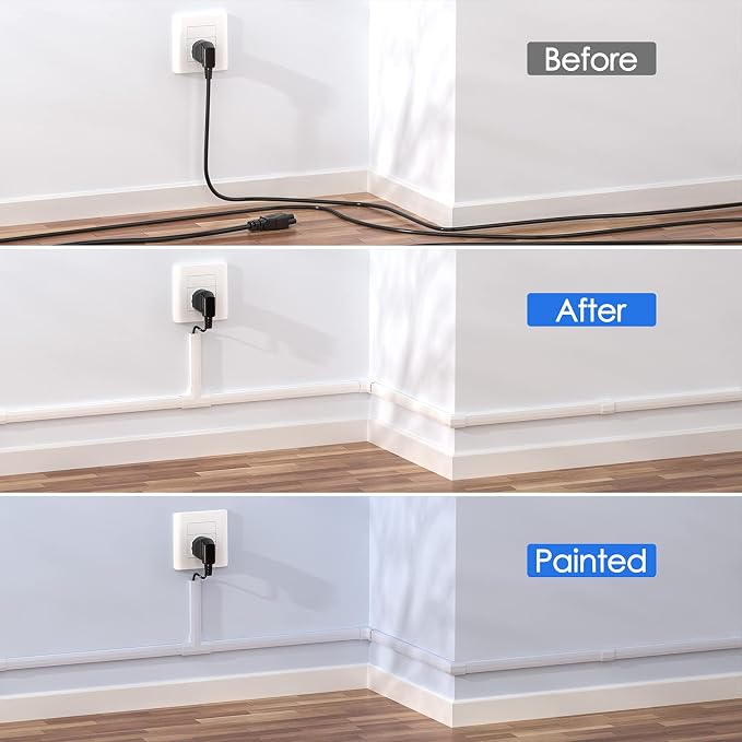 Yecaye TV Cord Hider, 125in Cord Cover, W1.18in H0.6in, White | Large Cable Hider, Wire Covers for 4 Cords, Cable Raceway Wire Hiders for TV on Wall, Cable Cover Cord Concealer - Image 6
