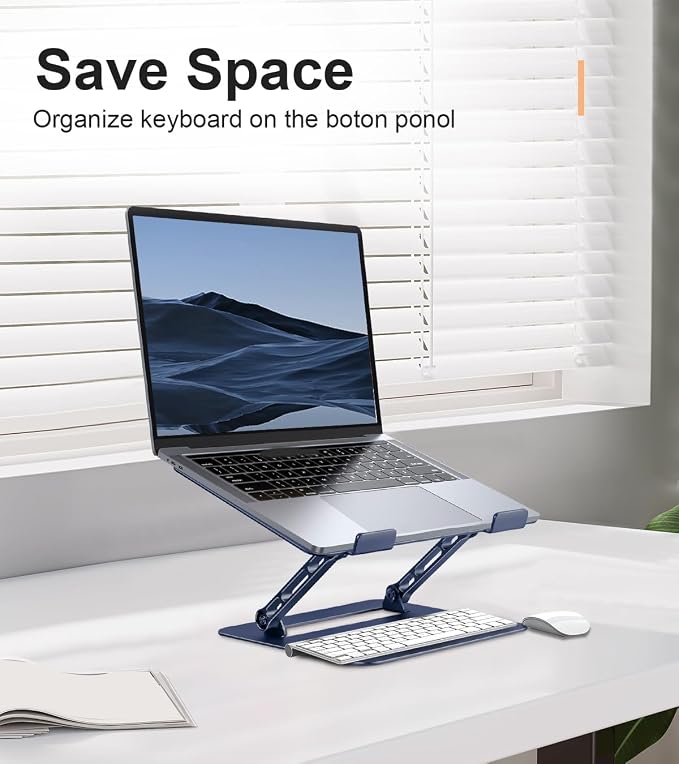 Aoviho Adjustable Laptop Stand for Desk,Portable Laptop Stand Holder and Riser,Foldable Aluminum Notebook Computer Stands for MacBook Air Pro HP Lenovo Dell Samsung Chromebook, 10-15.6 inch,Navy Blue - Image 4