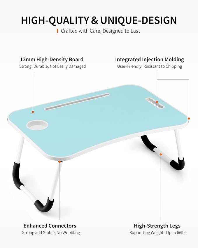 FISYOD Foldable Laptop Table, Portable Lap Desk Bed Table Tray, Laptop Stand with Cup Holder & Tablet Slot & Lifting Handle for Working Writing Drawing & Eating (Blue) - Image 5