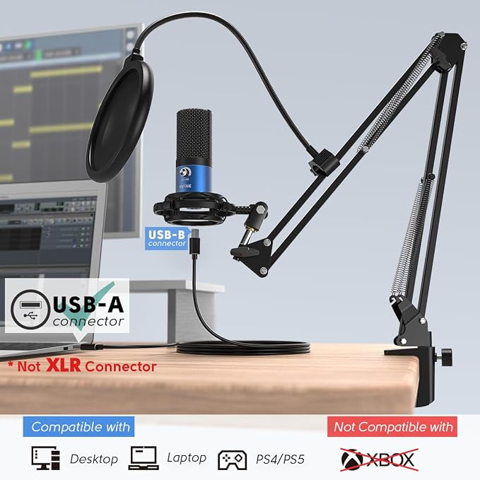 FIFINE T669 Blue USB PC Microphone Kit for Recording/Podcasting | Computer Condenser Cardioid Mic, Gain Knob, Arm Stand, Mac Windows PS4/PS5, Streaming, Gaming, Video, Home Studio - Image 8