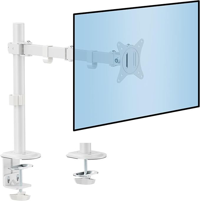 Mount-It! Single Monitor Arm Desk Mount, 17-32", White | Full motion with tilt, rotation, swivel & height adjustment along pole, clamp or grommet, VESA 75/100. by Mount-It