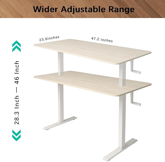 Whole Piece Manual Standing Desk Adjustable Height with Lockable Casters- Hand Crank Stand up Desk with Wheels, Mobile Sit to Stand Workstation with Handle - Image 3