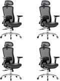 Marsail Big and Tall Mesh Ergonomic Office Chair with 6D Armrests, 4 Pack | 6-level lumbar support, sliding seat depth, high-elastic mesh seat, 3D headrest, 6-position recline, adjustable seat height by Marsail