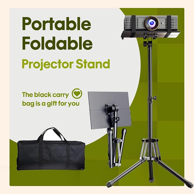Projector Stand Tripod, Foldable Laptop Tripod with Adjustable Height | Includes Phone Holder, Mouse Tray & Carry Bag, 180° Tilt Tray for Home, Office, DJ, Studio & Outdoor Movies - Image 6