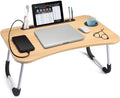Slendor Foldable Lap Desk with Cup Holder for Bed, Couch, Floor | Portable,with USB Light, Fan, Pen Holder,Tablet Holder,for Laptop,Writing,Eating,Walnut by Slendor
