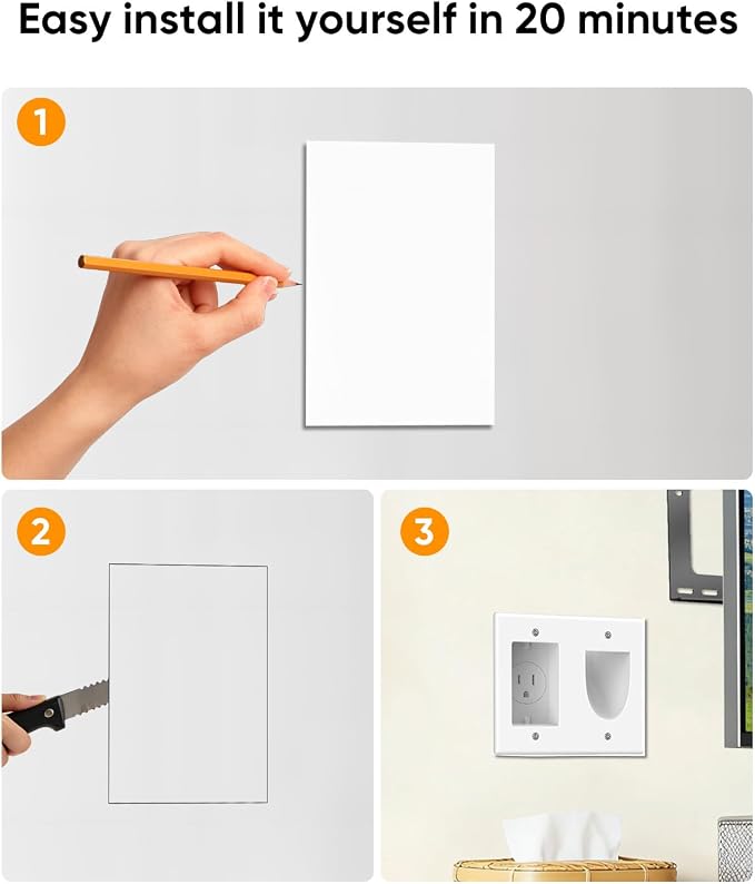FORGING MOUNT Cord Hider for Wall Mount TV with 6.23 ft Extension Cord | White in Wall Cable Management Kit, Includes 2 Plug Plates and Hole Saw Drill Attachment for Easy Install - Image 7