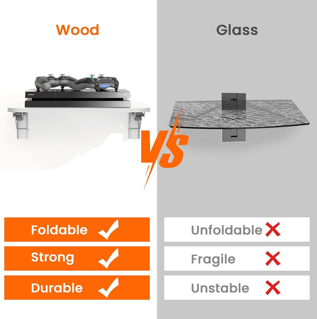 Projector Shelf for Wall, Wood Folding Wall Mount Shelf, White - Image 7
