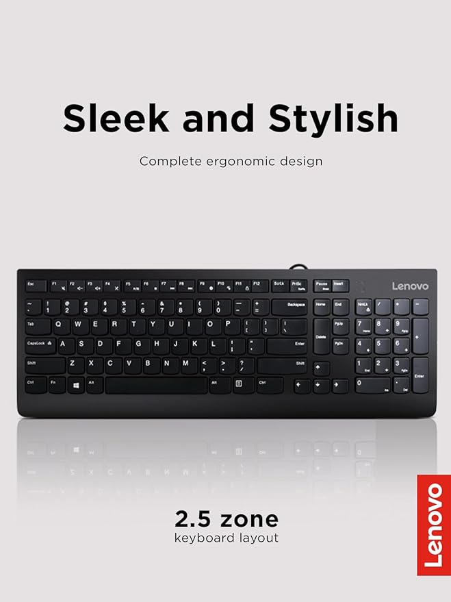 Lenovo 300 USB Keyboard, Wired, Adjustable Tilt, Ergonomic, Windows 7/8/10, GX30M39655, Black | Full-size office typing with wired USB connection and 1 year warranty - Image 3